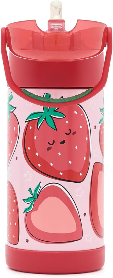 Kids 12 oz Vacuum Insulated Stainless Steel Water Bottle with Straw, BPA-Free, Leak Proof, Dishwasher Safe