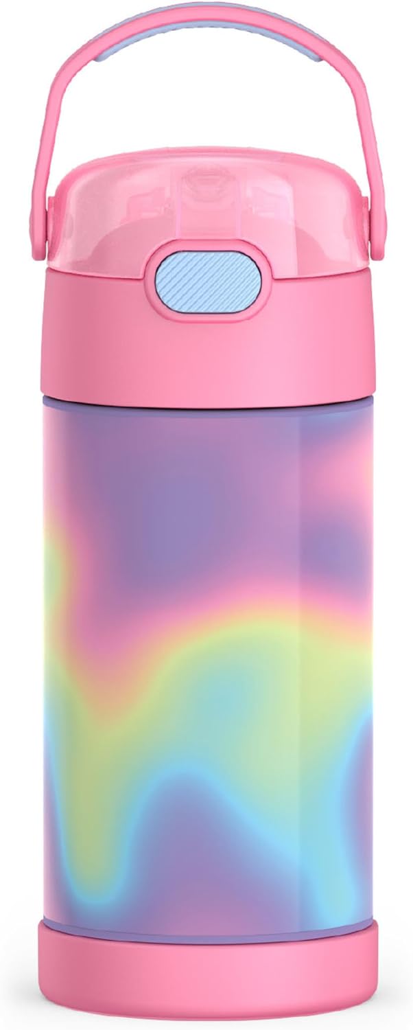 12 oz Kids Vacuum Insulated Stainless Steel Water Bottle with Straw Push-Button Lid BPA-Free