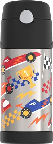 12 oz Kids Vacuum Insulated Stainless Steel Water Bottle with Straw Push-Button Lid BPA-Free