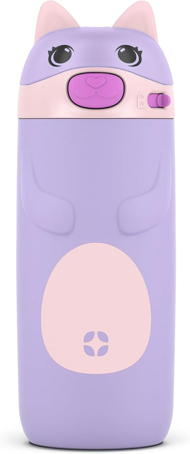 12 oz Vacuum Insulated Stainless Steel Kids Water Bottle with Straw Leakproof Locking Lid Carry Handle Animal Design