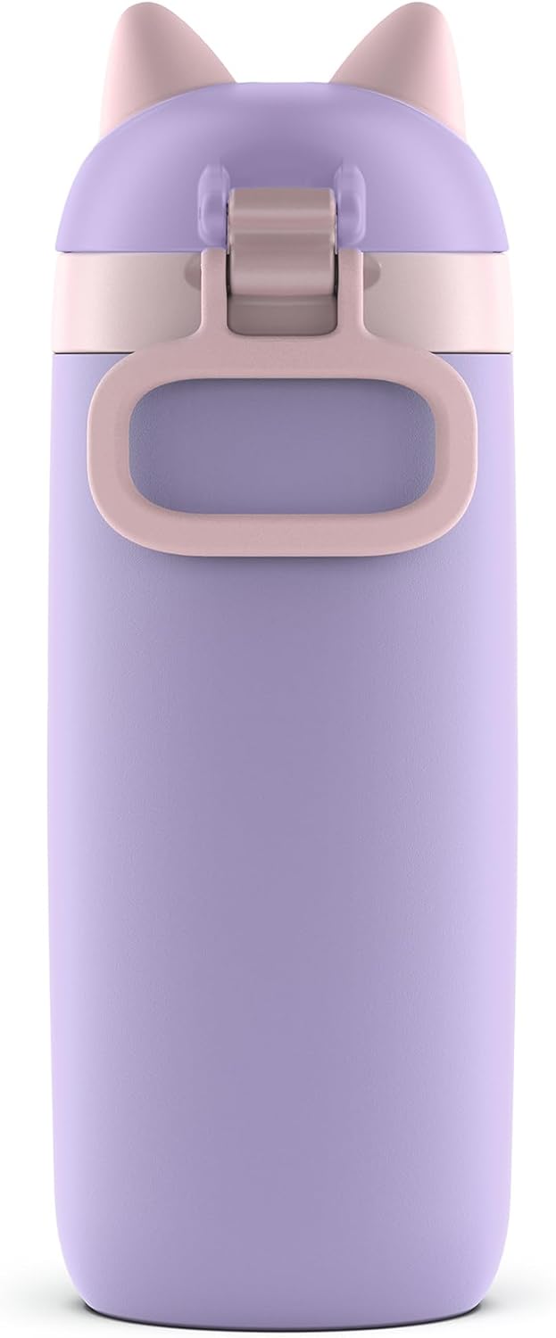 12 oz Vacuum Insulated Stainless Steel Kids Water Bottle with Straw Leakproof Locking Lid Carry Handle Animal Design
