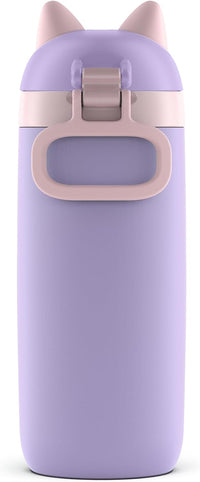 12 oz Vacuum Insulated Stainless Steel Kids Water Bottle with Straw Leakproof Locking Lid Carry Handle Animal Design