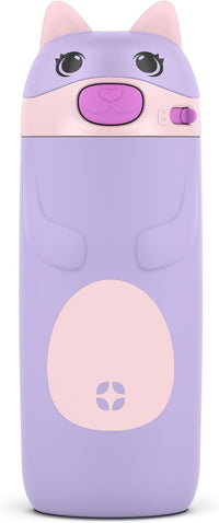 12 oz Vacuum Insulated Stainless Steel Kids Water Bottle with Straw Leakproof Locking Lid Carry Handle Animal Design