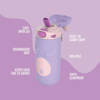 12 oz Vacuum Insulated Stainless Steel Kids Water Bottle with Straw Leakproof Locking Lid Carry Handle Animal Design Cat