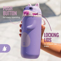 12 oz Vacuum Insulated Stainless Steel Kids Water Bottle with Straw Leakproof Locking Lid Carry Handle Animal Design