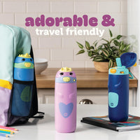 12 oz Vacuum Insulated Stainless Steel Kids Water Bottle with Straw Leakproof Locking Lid Carry Handle Animal Design
