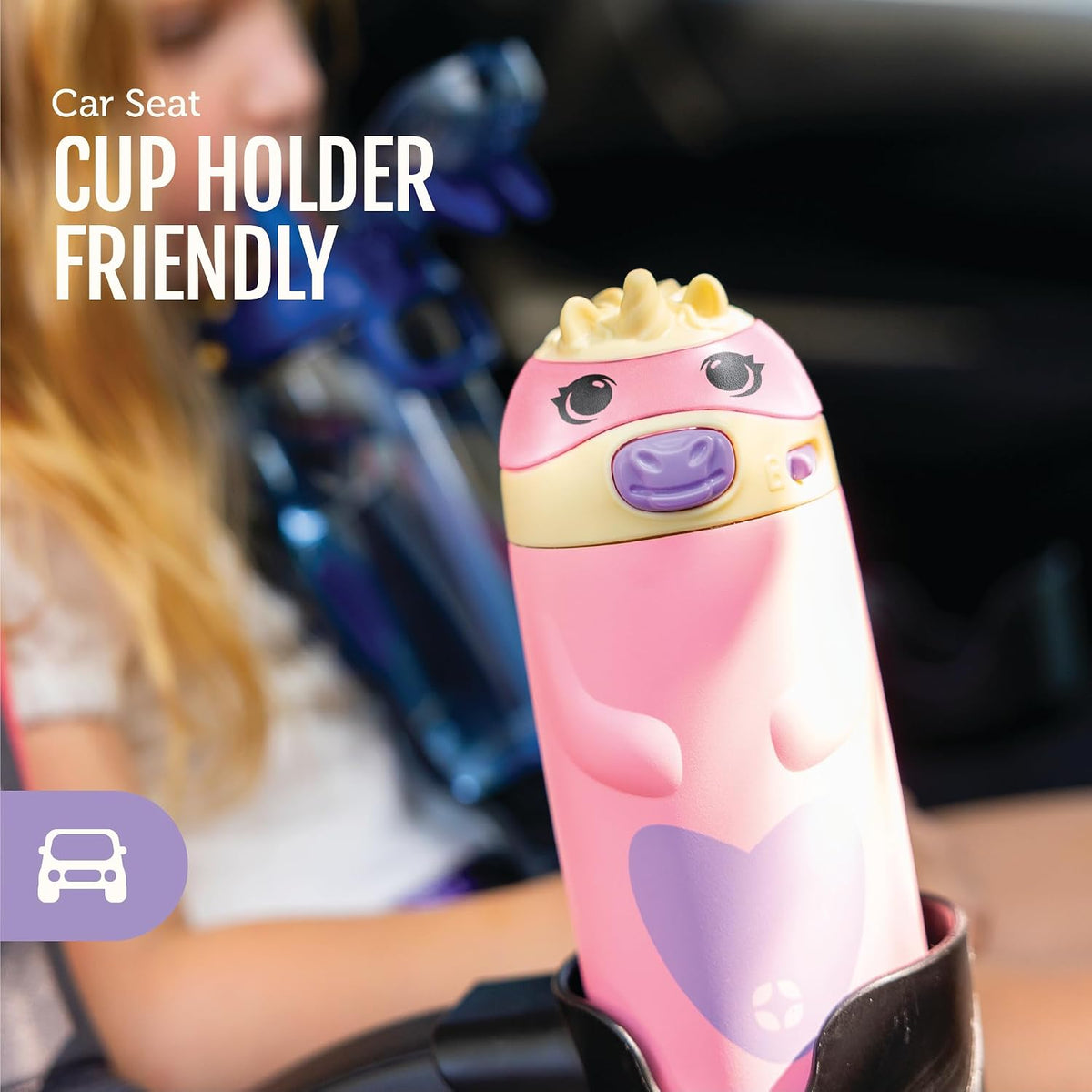 12 oz Vacuum Insulated Stainless Steel Kids Water Bottle with Straw Leakproof Locking Lid Carry Handle Animal Design Cat