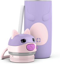 12 oz Vacuum Insulated Stainless Steel Kids Water Bottle with Straw Leakproof Locking Lid Carry Handle Animal Design