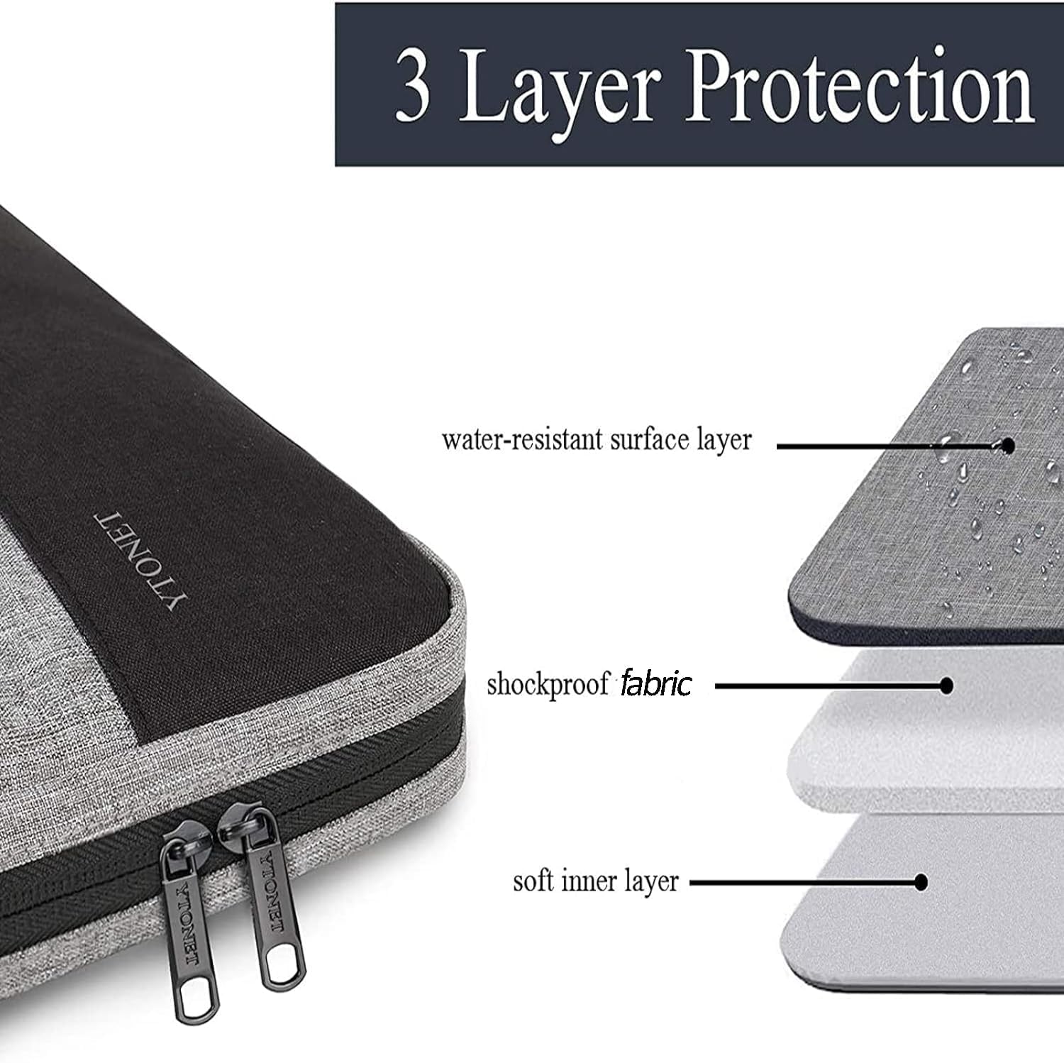 15-15.6 Inch Laptop Sleeve Case Water-Resistant Nylon with Accessory Pocket Grey