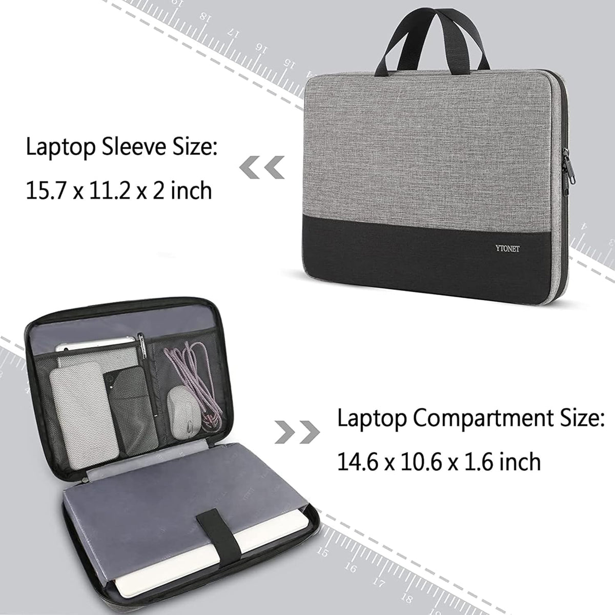 15-15.6 Inch Laptop Sleeve Case Water-Resistant Nylon with Accessory Pocket Grey