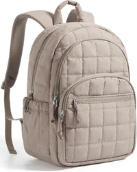 15.6 Inch Laptop Backpack for Women Quilted Water-Resistant Travel Bag with Trolley Sleeve Camel