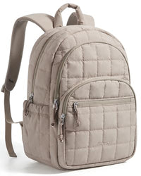 15.6 Inch Laptop Backpack for Women Quilted Water-Resistant Travel Bag with Trolley Sleeve Camel