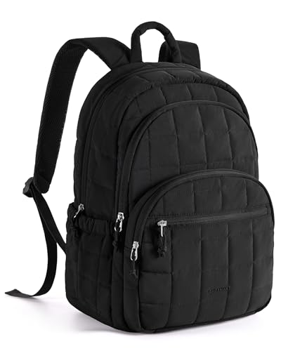 15.6 Inch Laptop Backpack for Women Quilted Water-Resistant Travel Bag with Trolley Sleeve Camel