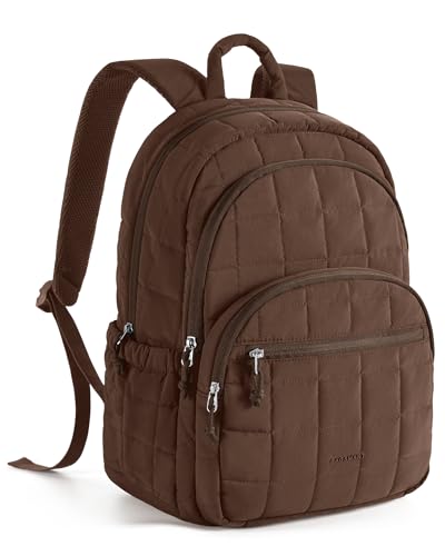 15.6 Inch Laptop Backpack for Women Quilted Water-Resistant Travel Bag with Trolley Sleeve Camel