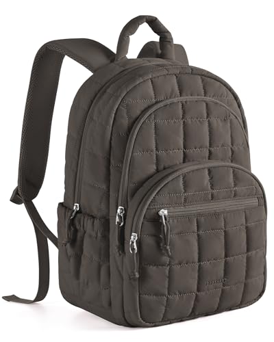 15.6 Inch Laptop Backpack for Women Quilted Water-Resistant Travel Bag with Trolley Sleeve Camel