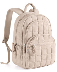 15.6 Inch Laptop Backpack for Women Quilted Water-Resistant Travel Bag with Trolley Sleeve Camel
