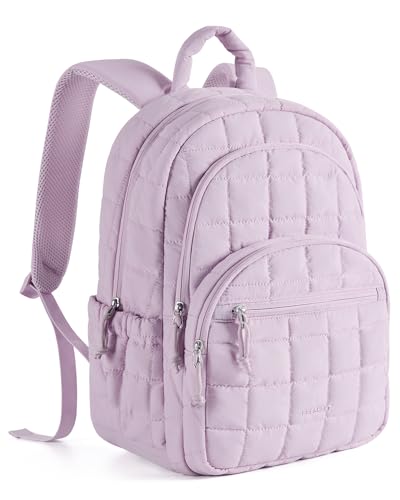 15.6 Inch Laptop Backpack for Women Quilted Water-Resistant Travel Bag with Trolley Sleeve Camel