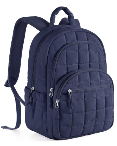 15.6 Inch Laptop Backpack for Women Quilted Water-Resistant Travel Bag with Trolley Sleeve Camel