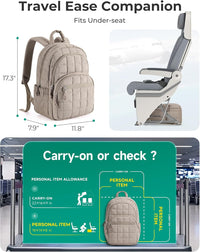 15.6 Inch Laptop Backpack for Women Quilted Water-Resistant Travel Bag with Trolley Sleeve Camel