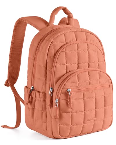 15.6 Inch Laptop Backpack for Women Quilted Water-Resistant Travel Bag with Trolley Sleeve Camel