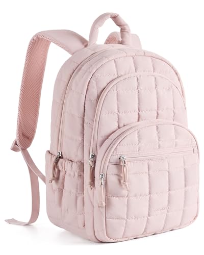 15.6 Inch Laptop Backpack for Women Quilted Water-Resistant Travel Bag with Trolley Sleeve Camel