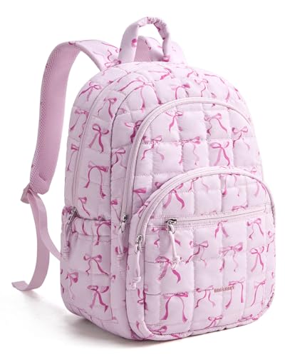 15.6 Inch Laptop Backpack for Women Quilted Water-Resistant Travel Bag with Trolley Sleeve Camel