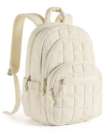15.6 Inch Laptop Backpack for Women Quilted Water-Resistant Travel Bag with Trolley Sleeve Camel