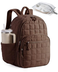 15.6 Inch Laptop Backpack for Women Quilted Water-Resistant Travel Bag with Trolley Sleeve Camel