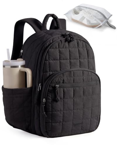 15.6 Inch Laptop Backpack for Women Quilted Water-Resistant Travel Bag with Trolley Sleeve Camel