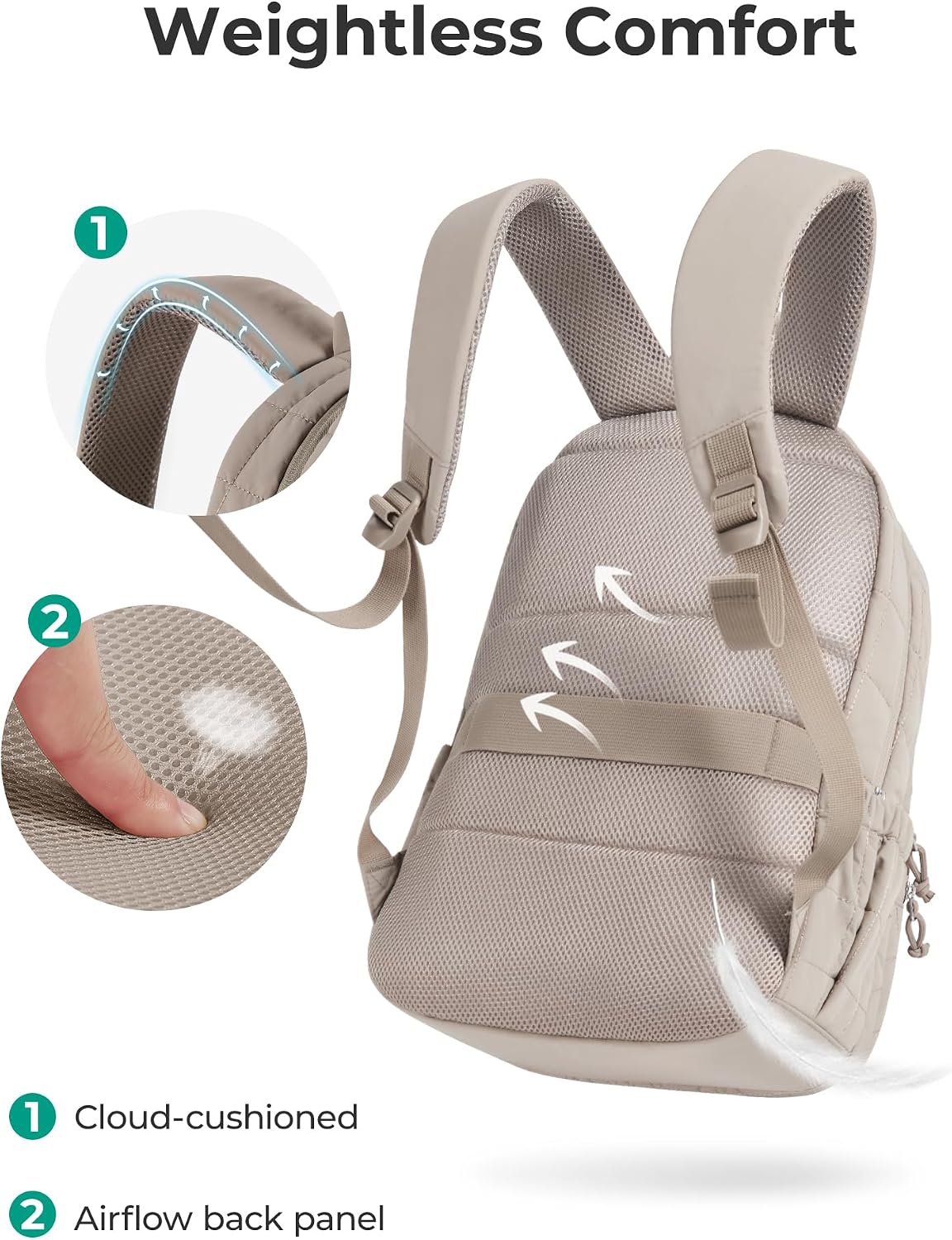 15.6 Inch Laptop Backpack for Women Quilted Water-Resistant Travel Bag with Trolley Sleeve Camel