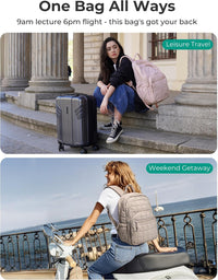 15.6 Inch Laptop Backpack for Women Quilted Water-Resistant Travel Bag with Trolley Sleeve Camel