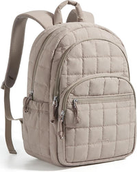 15.6 Inch Laptop Backpack for Women Quilted Water-Resistant Travel Bag with Trolley Sleeve Camel