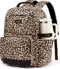 15.6 Inch Laptop Backpack for Women Water-Resistant Travel Bag with Trolley Sleeve Leopard Print