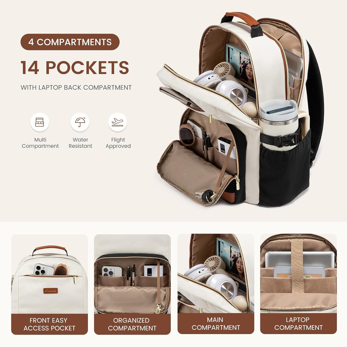 15.6 Inch Laptop Backpack for Women Water-Resistant Travel Bag with Trolley Sleeve Leopard Print