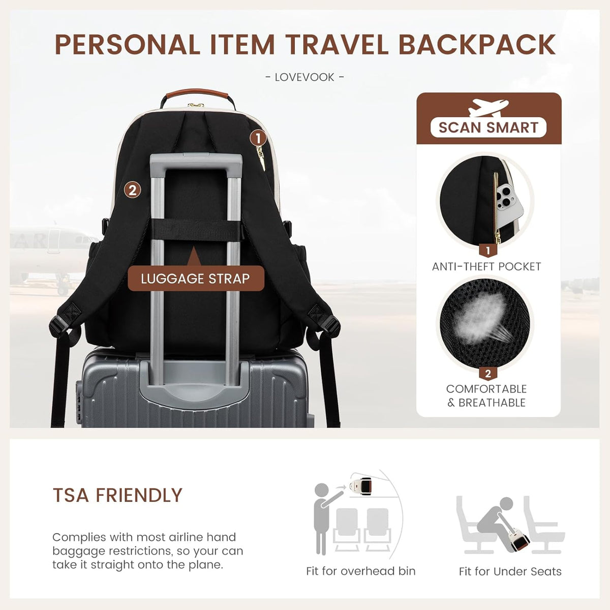 15.6 Inch Laptop Backpack for Women Water-Resistant Travel Bag with Trolley Sleeve Leopard Print