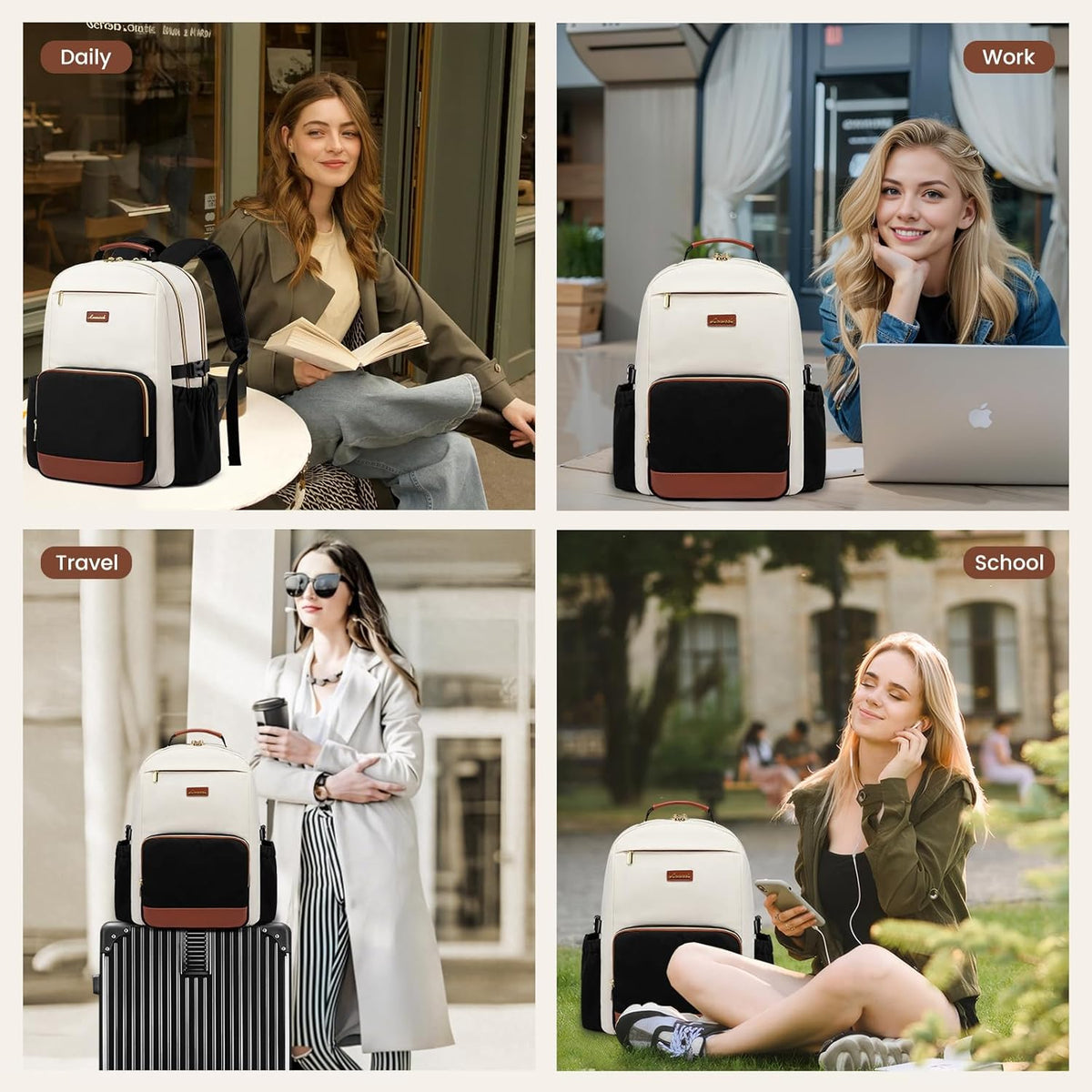 15.6 Inch Laptop Backpack for Women Water-Resistant Travel Bag with Trolley Sleeve Leopard Print