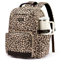15.6 Inch Laptop Backpack for Women Water-Resistant Travel Bag with Trolley Sleeve Leopard Print
