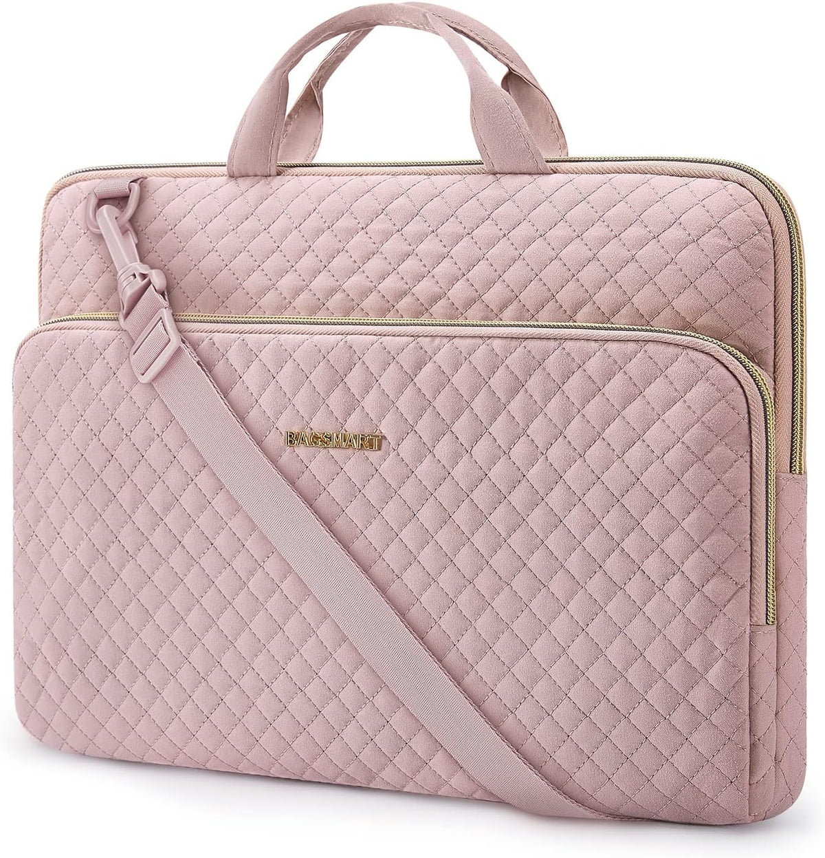 15.6 Inch Laptop Sleeve Case with Handle and Shoulder Strap Water-Resistant Polyester for MacBook HP Dell Pink