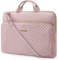 15.6 Inch Laptop Sleeve Case with Handle and Shoulder Strap Water-Resistant Polyester for MacBook HP Dell Pink