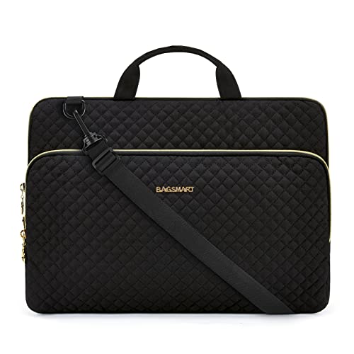15.6 Inch Laptop Sleeve Case with Handle and Shoulder Strap Water-Resistant Polyester for MacBook HP Dell Pink