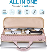 15.6 Inch Laptop Sleeve Case with Handle and Shoulder Strap Water-Resistant Polyester for MacBook HP Dell Pink