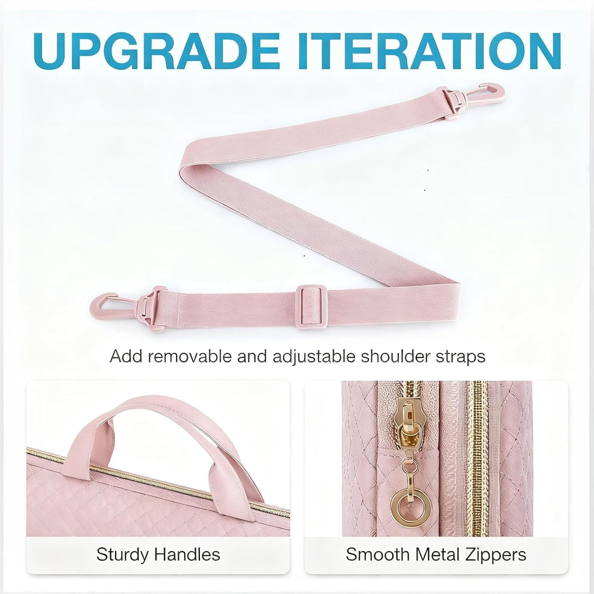 15.6 Inch Laptop Sleeve Case with Handle and Shoulder Strap Water-Resistant Polyester for MacBook HP Dell Pink