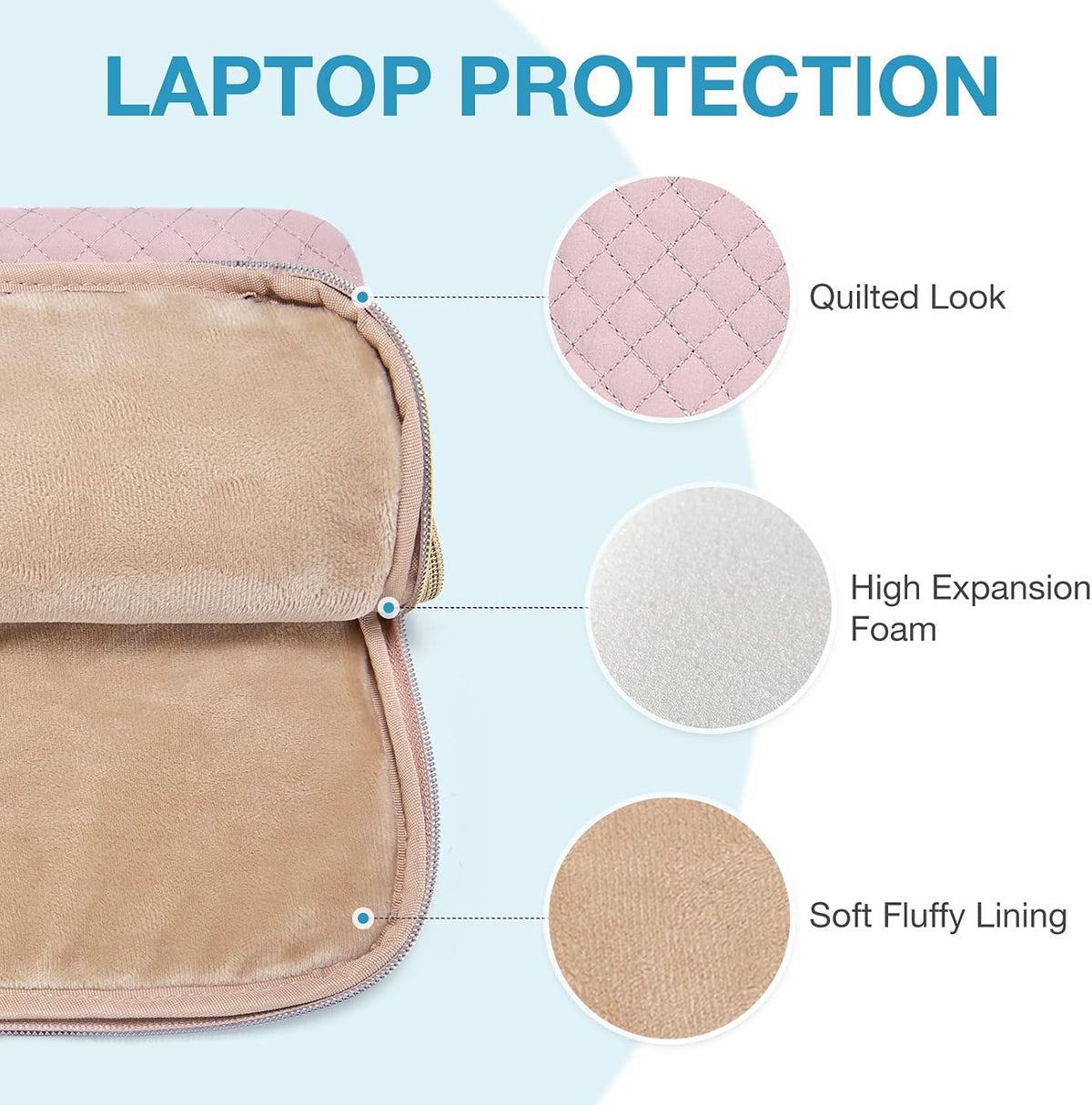 15.6 Inch Laptop Sleeve Case with Handle and Shoulder Strap Water-Resistant Polyester for MacBook HP Dell Pink