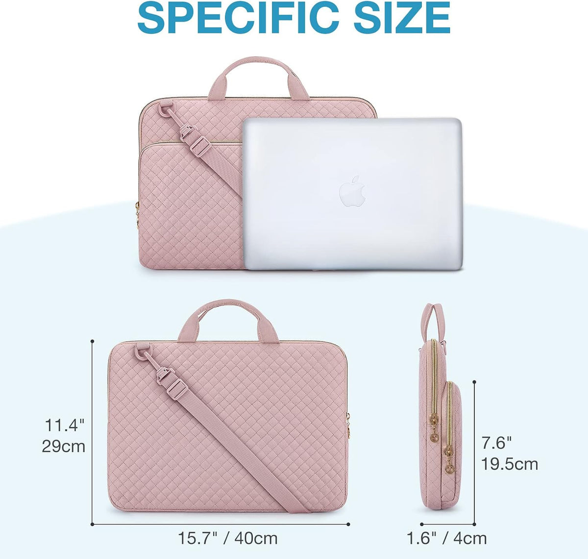 15.6 Inch Laptop Sleeve Case with Handle and Shoulder Strap Water-Resistant Polyester for MacBook HP Dell Pink
