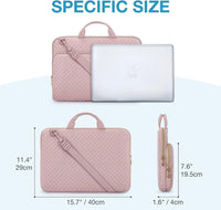 15.6 Inch Laptop Sleeve Case with Handle and Shoulder Strap Water-Resistant Polyester for MacBook HP Dell Pink