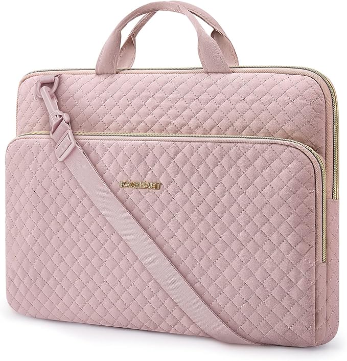15.6 Inch Laptop Sleeve Case with Handle and Shoulder Strap Water-Resistant Polyester for MacBook HP Dell Pink