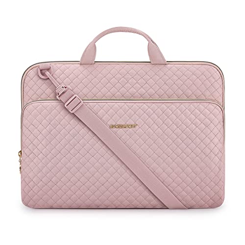 15.6 Inch Laptop Sleeve Case with Handle and Shoulder Strap Water-Resistant Polyester for MacBook HP Dell Pink