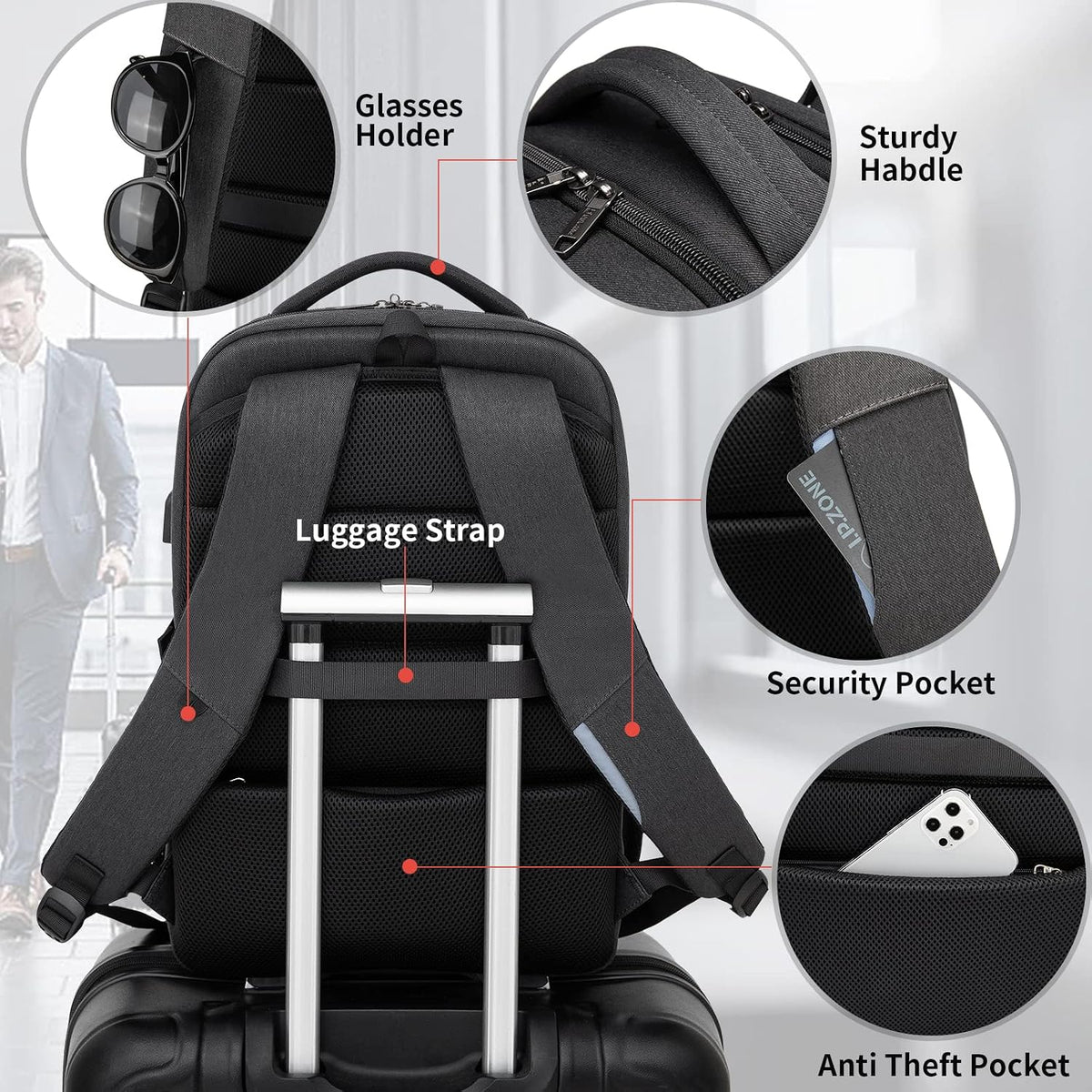 17 Inch Laptop Backpack for Travel Water Resistant College Backpack for Men Women Laptop Bag with USB Charging Port Black
