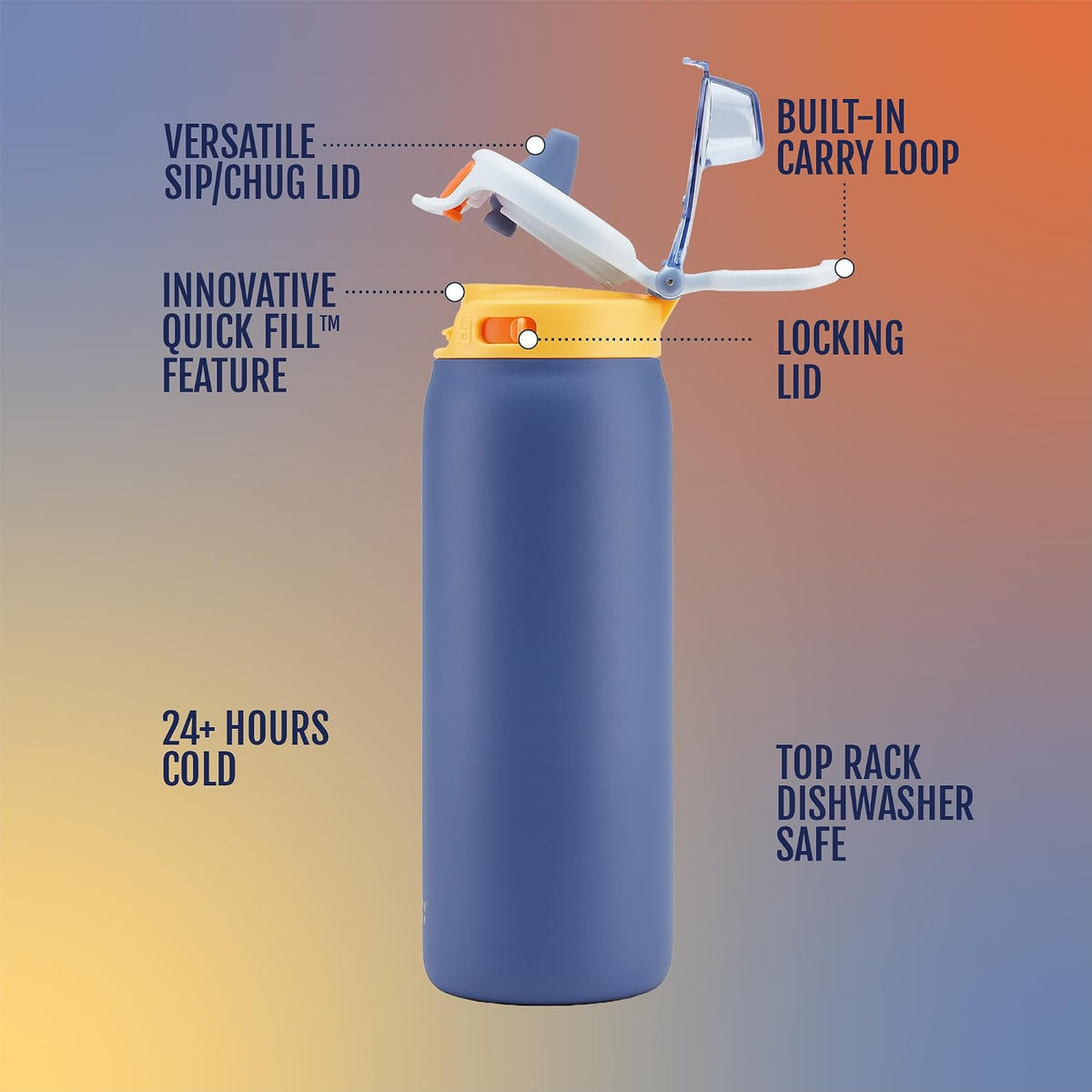 18 oz Stainless Steel Kids Water Bottle with Quick Fill Lid Vacuum Insulated BPA Free Leak Proof Straw and Chug Lid Dishwasher Safe Lighthouse