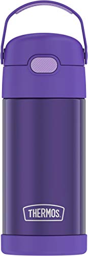 12 oz Kids Vacuum Insulated Stainless Steel Water Bottle with Straw Push-Button Lid BPA-Free